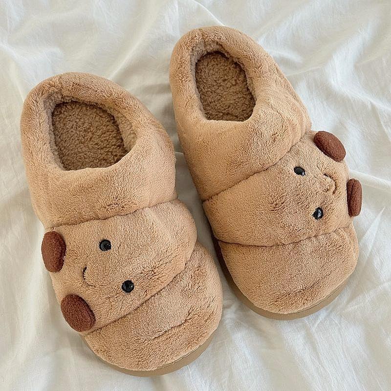 Soft Plush Croissant Cotton Slippers Indoor House ShoesNon-Slip Comfortable Soft Home Slides Slip-On ShoesSlip Resistant Shoes Indoor Outdoor Winter HomeFootwear Flipflop Girl Tsinelas Parent Khaki Round ToeKitchen Kitchen