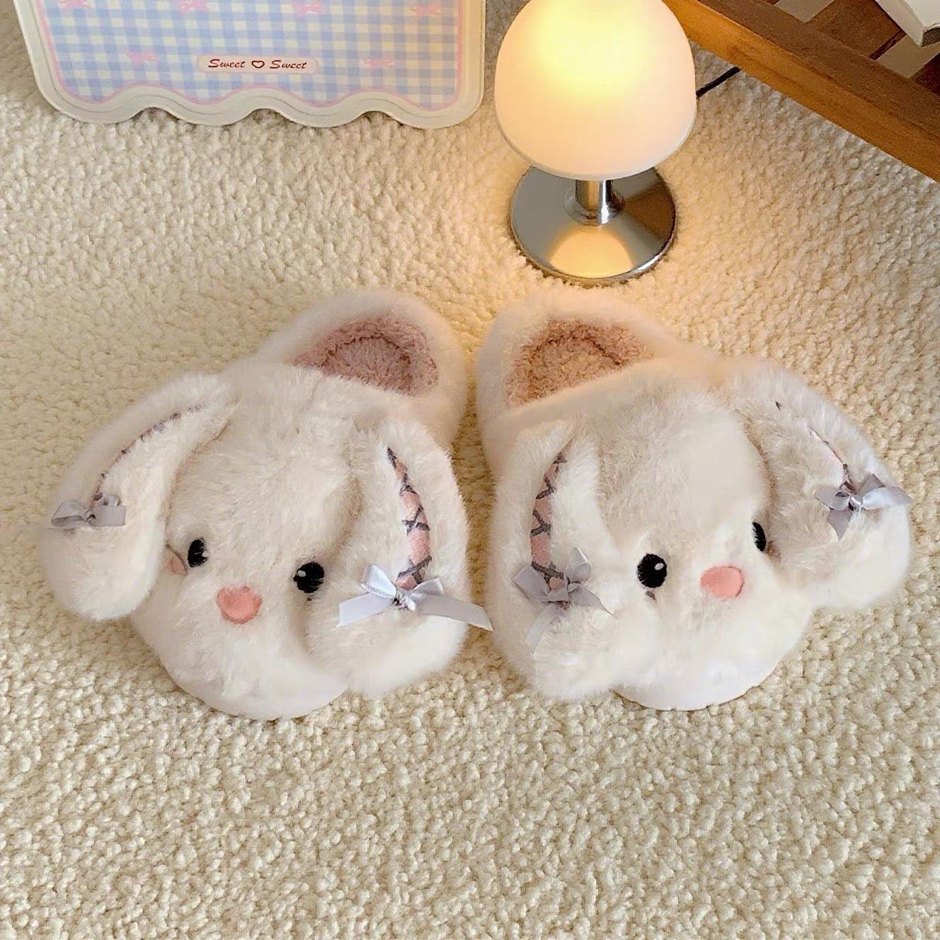 Healing-style Bunny Ear Slippers Winter Thickened Warm Women's Home Shoes Soft Plush Cotton Non-Slip Round Toe Indoor Footwear for Girls Cozy Indoor Comfort