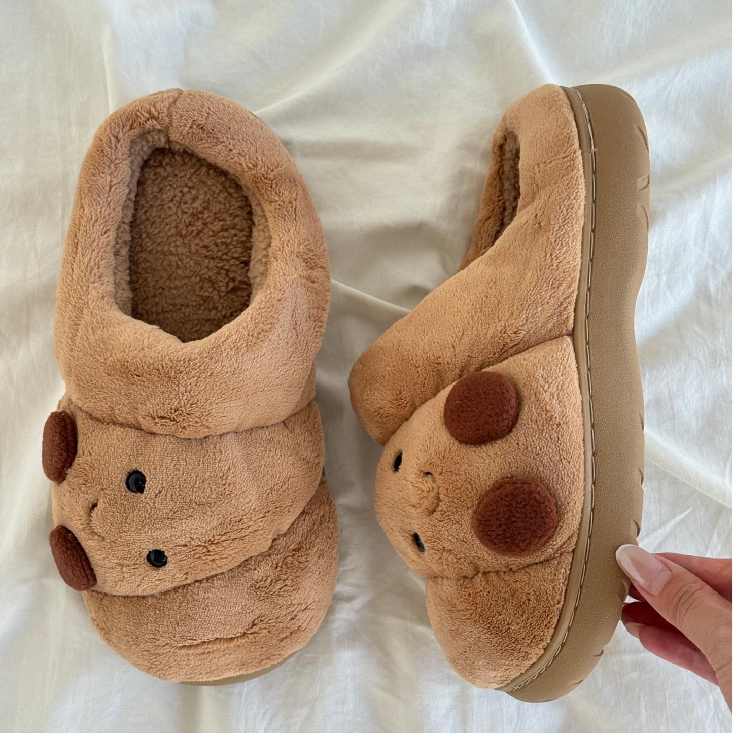 Soft Plush Croissant Cotton Slippers Indoor House ShoesNon-Slip Comfortable Soft Home Slides Slip-On ShoesSlip Resistant Shoes Indoor Outdoor Winter HomeFootwear Flipflop Girl Tsinelas Parent Khaki Round ToeKitchen Kitchen