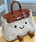 Viral Jellycat-Style Plush Smiley Bag, Furry Birkin-Inspired Handbag with Cute Legs, Kawaii Beige Fluffy Purse