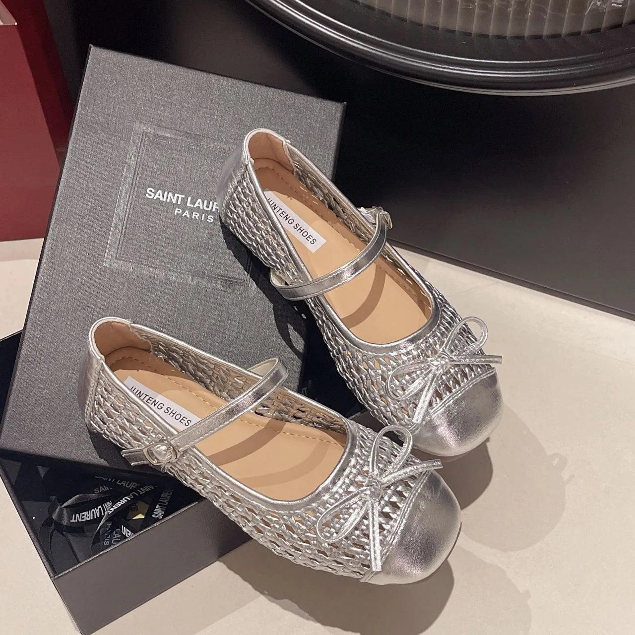Viral Woven Mesh Mary Janes, Breathable Summer Ballet Flats with Bow, Cute Buckle Lightweight Casual Shoes