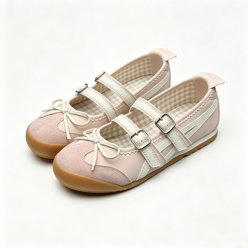 Cute Pink Mary Jane Flats with Double Straps, Sweet Bowknot Round Toe Casual Shoes for Women