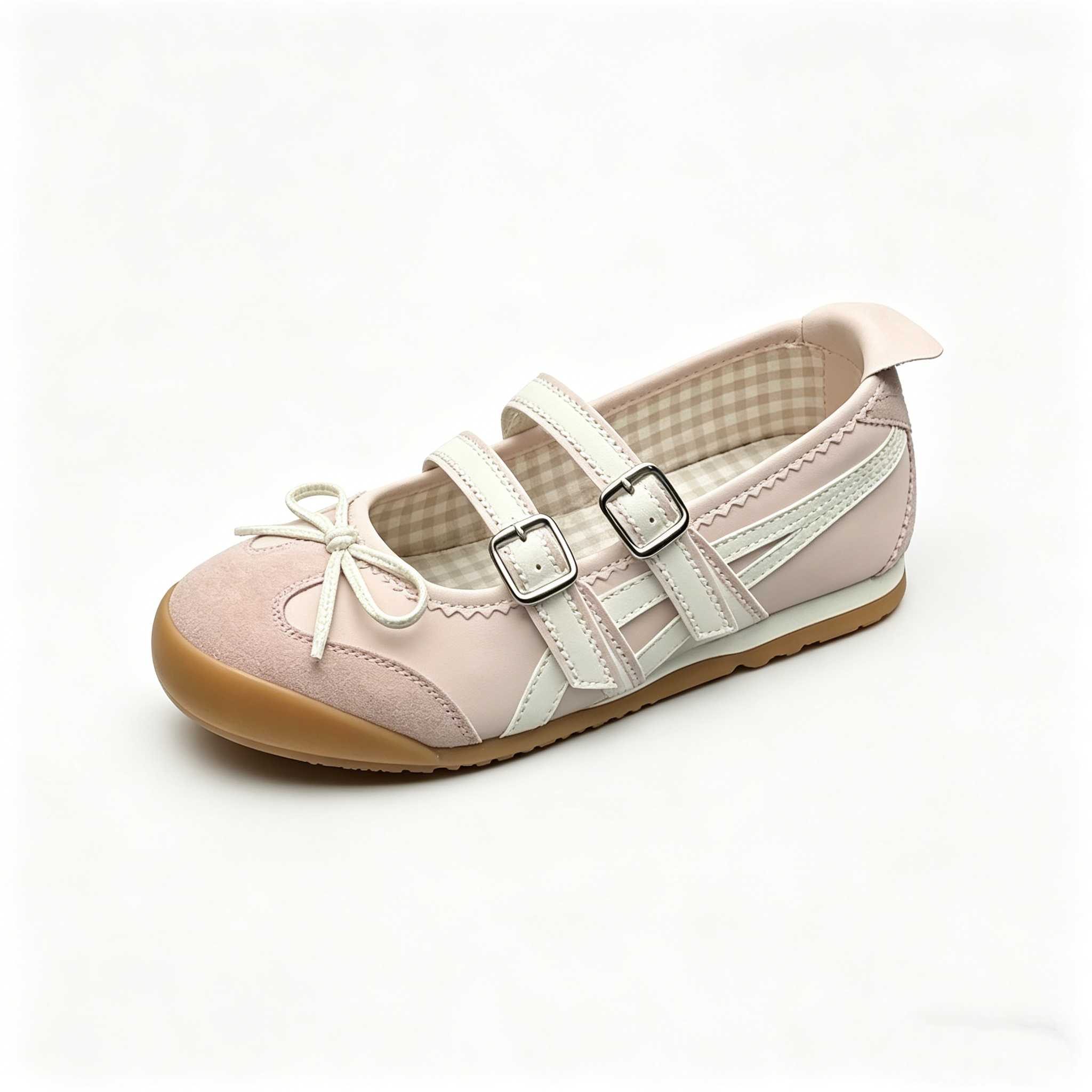 Cute Pink Mary Jane Flats with Double Straps, Sweet Bowknot Round Toe Casual Shoes for Women