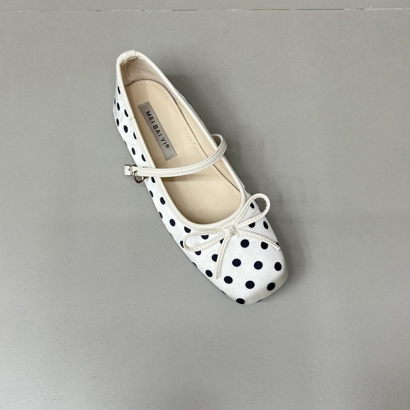 Cute polka dot bow inner height increase new shoes women's spring new versatile retro late evening wind single shoes