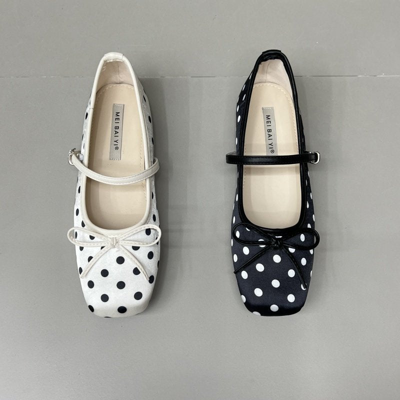 Cute polka dot bow inner height increase new shoes women's spring new versatile retro late evening wind single shoes
