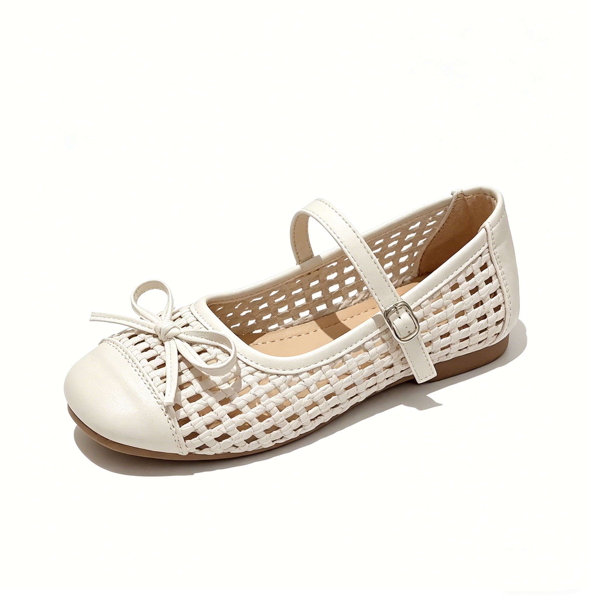 Viral Woven Mesh Mary Janes, Breathable Summer Ballet Flats with Bow, Cute Buckle Lightweight Casual Shoes