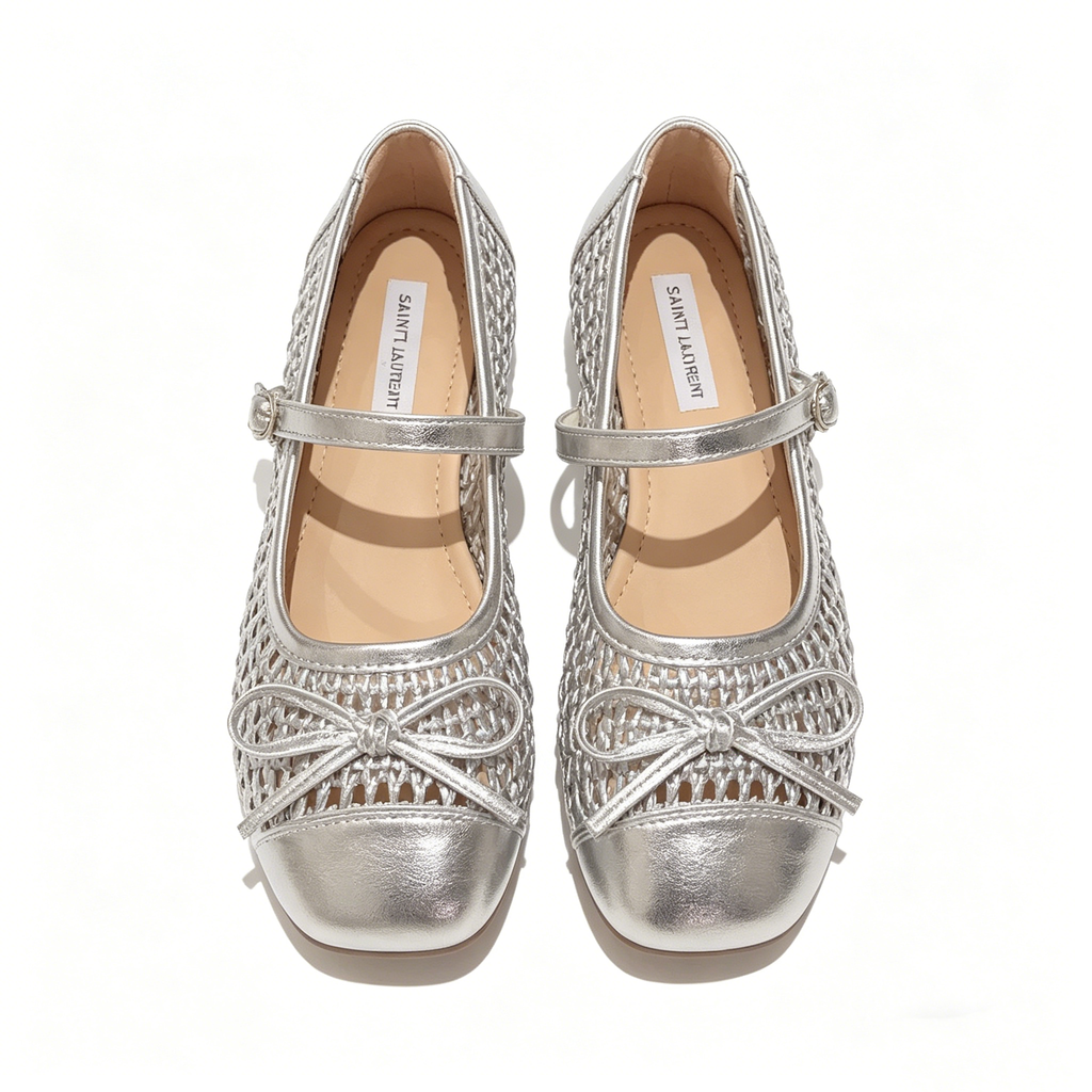 Viral Woven Mesh Mary Janes, Breathable Summer Ballet Flats with Bow, Cute Buckle Lightweight Casual Shoes