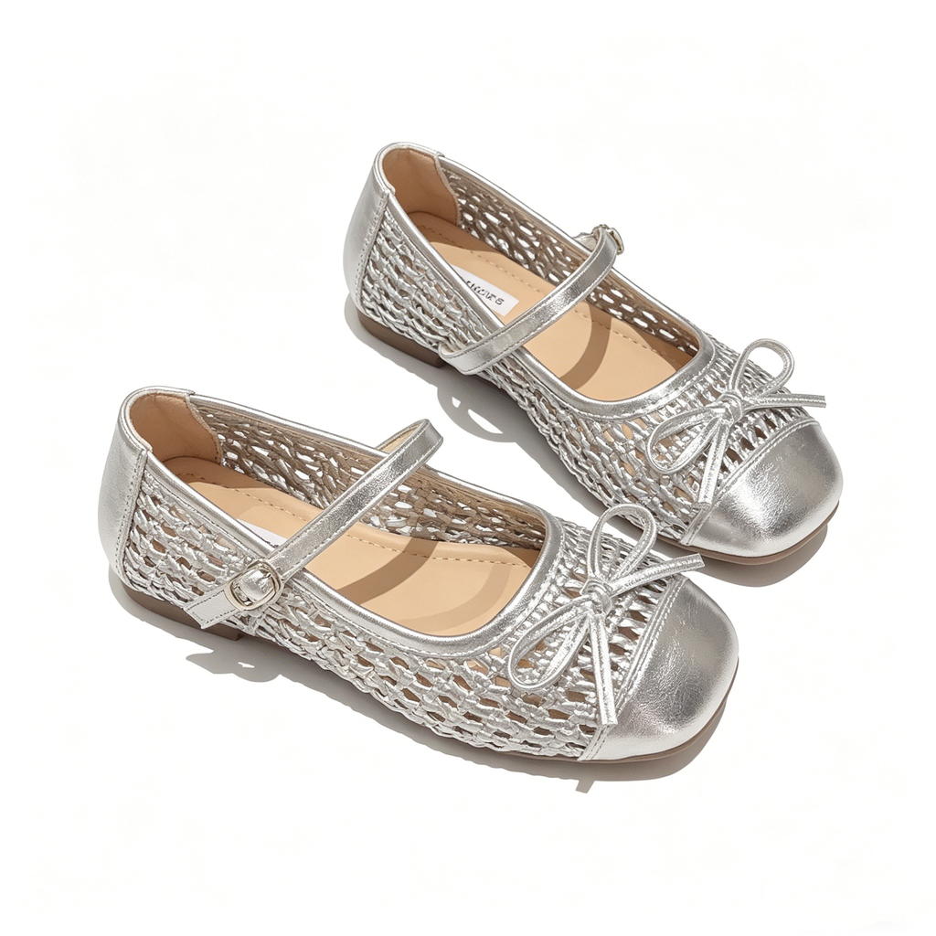 Viral Woven Mesh Mary Janes, Breathable Summer Ballet Flats with Bow, Cute Buckle Lightweight Casual Shoes
