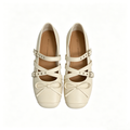 Viral Cross Strap Bow Ballet Mary Janes, Cream White Square Toe Flats, Kawaii Cute Buckle Ballerina Shoes