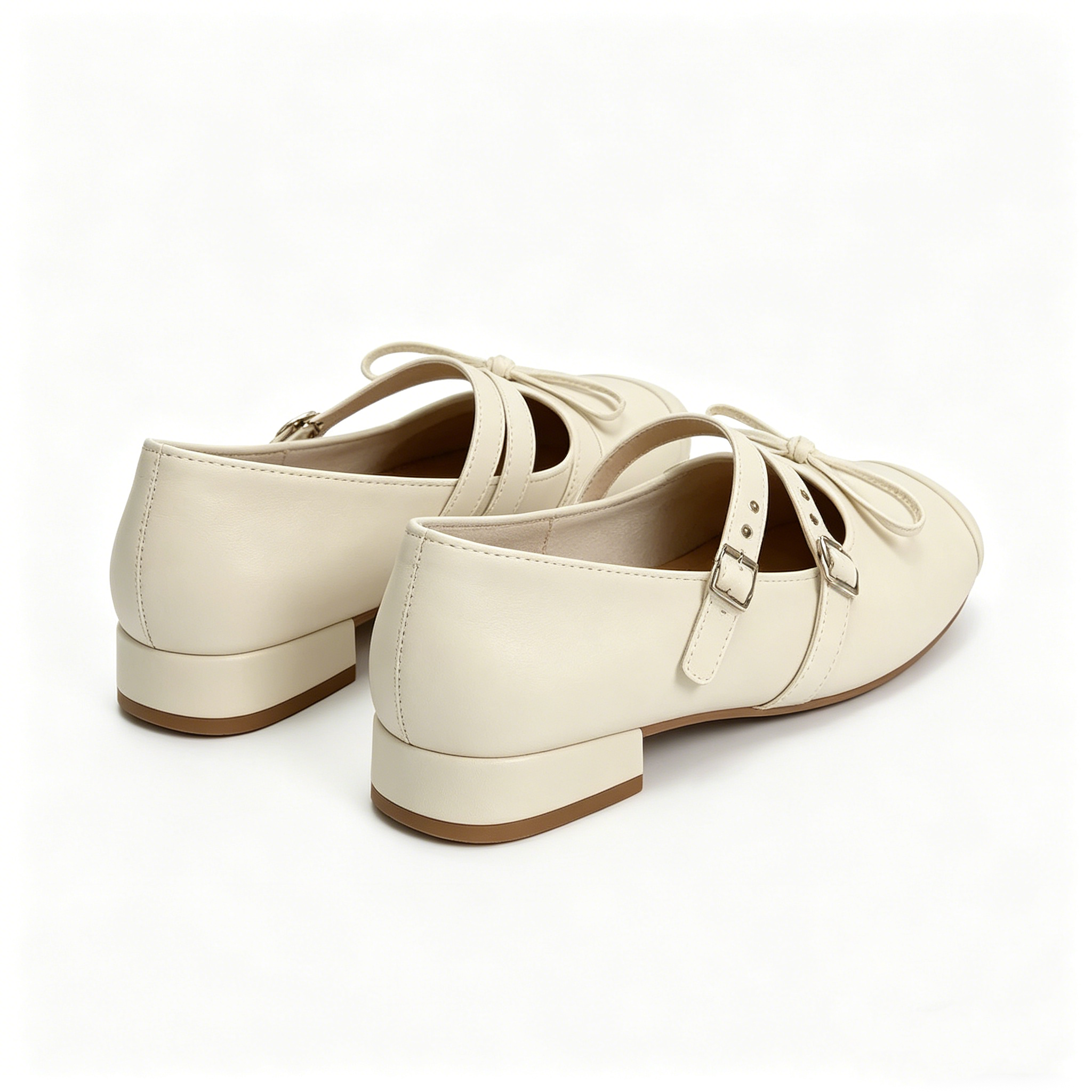 Viral Cross Strap Bow Ballet Mary Janes, Cream White Square Toe Flats, Kawaii Cute Buckle Ballerina Shoes