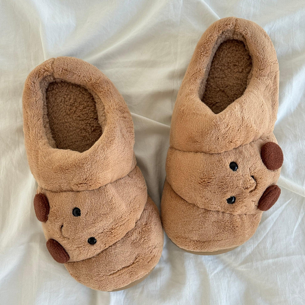 Soft Plush Croissant Cotton Slippers Indoor House ShoesNon-Slip Comfortable Soft Home Slides Slip-On ShoesSlip Resistant Shoes Indoor Outdoor Winter HomeFootwear Flipflop Girl Tsinelas Parent Khaki Round ToeKitchen Kitchen