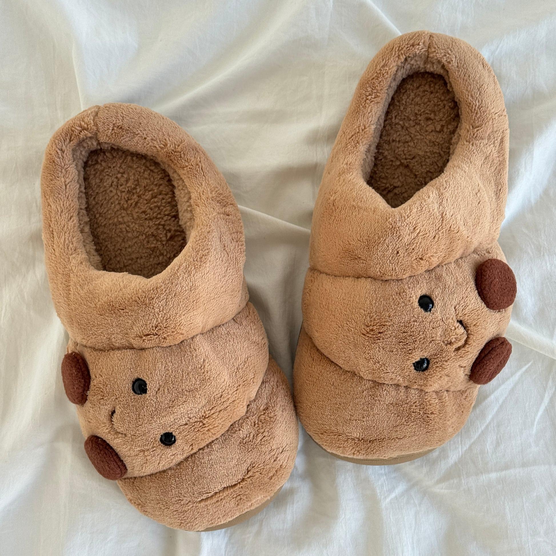 Soft Plush Croissant Cotton Slippers Indoor House ShoesNon-Slip Comfortable Soft Home Slides Slip-On ShoesSlip Resistant Shoes Indoor Outdoor Winter HomeFootwear Flipflop Girl Tsinelas Parent Khaki Round ToeKitchen Kitchen
