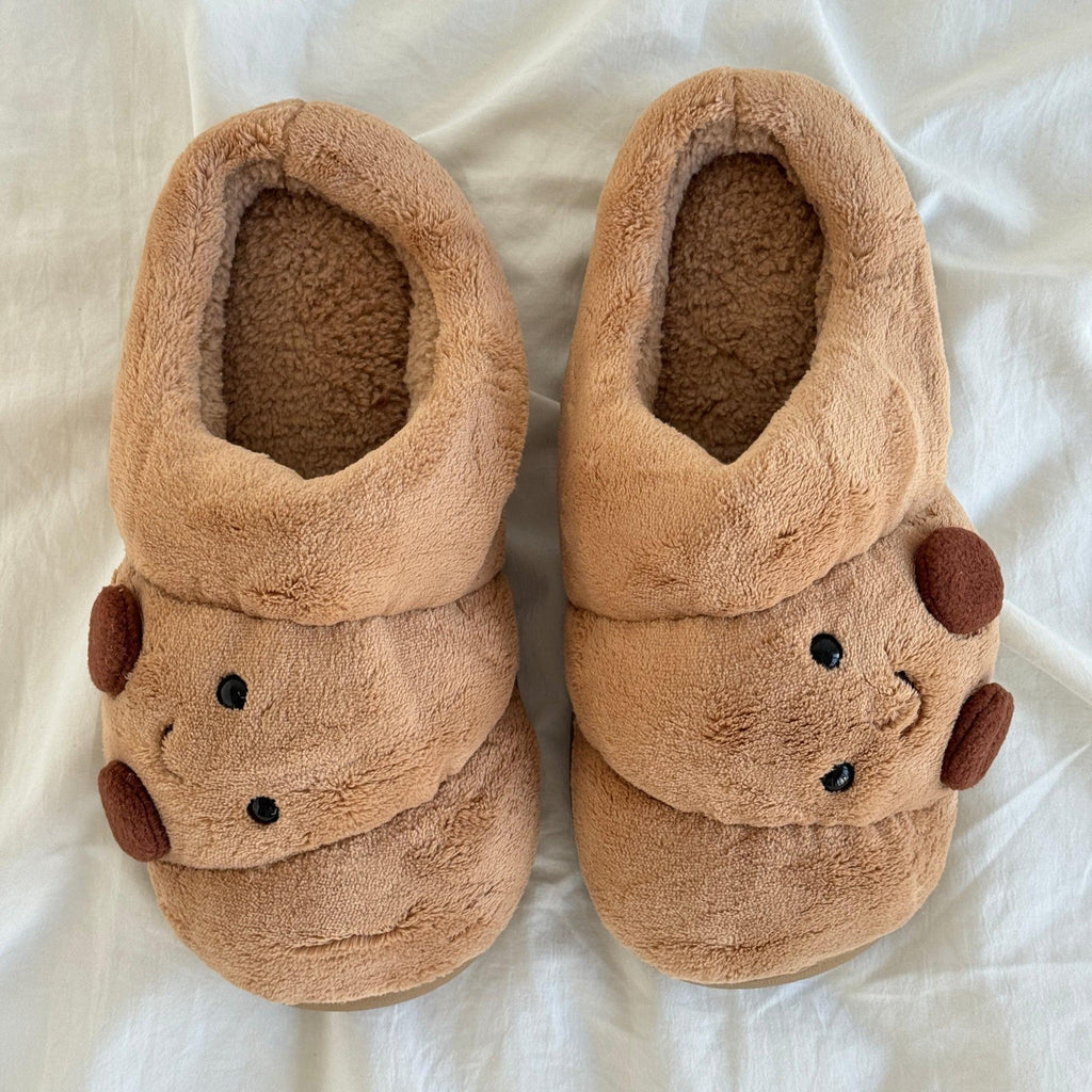 Soft Plush Croissant Cotton Slippers Indoor House ShoesNon-Slip Comfortable Soft Home Slides Slip-On ShoesSlip Resistant Shoes Indoor Outdoor Winter HomeFootwear Flipflop Girl Tsinelas Parent Khaki Round ToeKitchen Kitchen