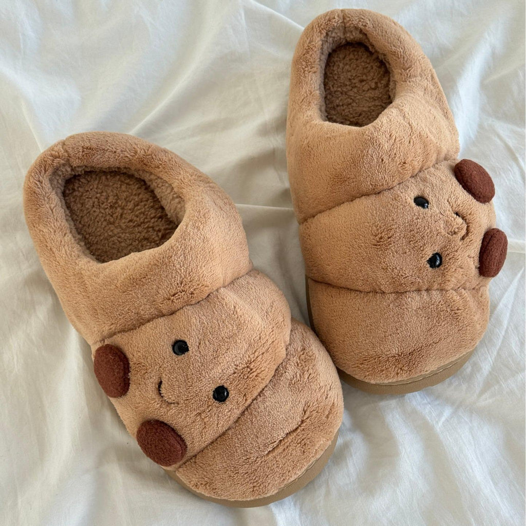 Soft Plush Croissant Cotton Slippers Indoor House ShoesNon-Slip Comfortable Soft Home Slides Slip-On ShoesSlip Resistant Shoes Indoor Outdoor Winter HomeFootwear Flipflop Girl Tsinelas Parent Khaki Round ToeKitchen Kitchen