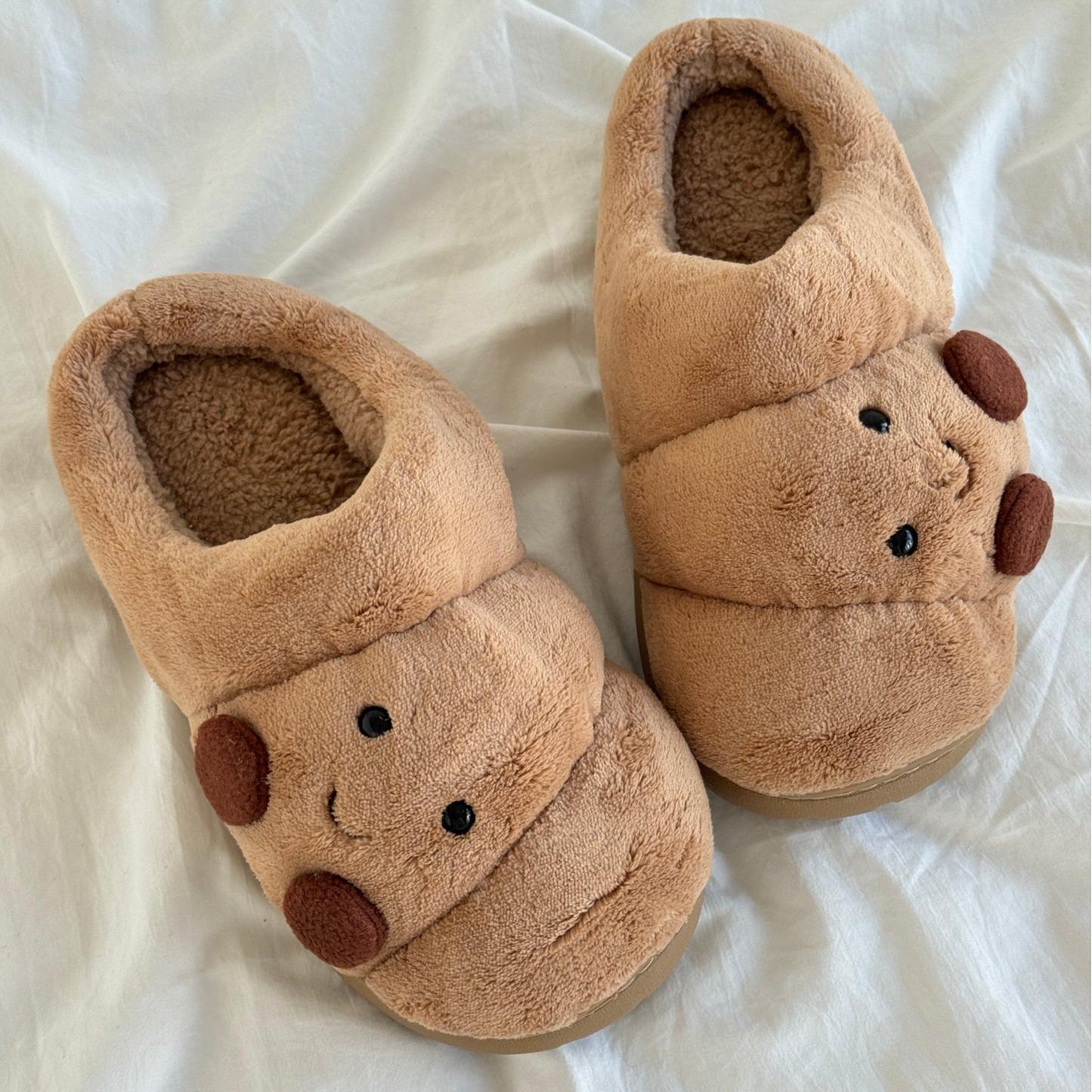 Soft Plush Croissant Cotton Slippers Indoor House ShoesNon-Slip Comfortable Soft Home Slides Slip-On ShoesSlip Resistant Shoes Indoor Outdoor Winter HomeFootwear Flipflop Girl Tsinelas Parent Khaki Round ToeKitchen Kitchen